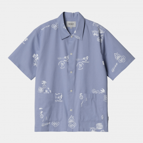 CARHARTT S/S STAMP SHIRT COTTON/LINEN PLAIN WEAVE CHARM BLUE