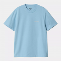 CARHARTT W' S/S SCRIPT EMBROIDERY T-S 100% ORGANIC COTTON BLUEBIRD / FLEUR DE SEL